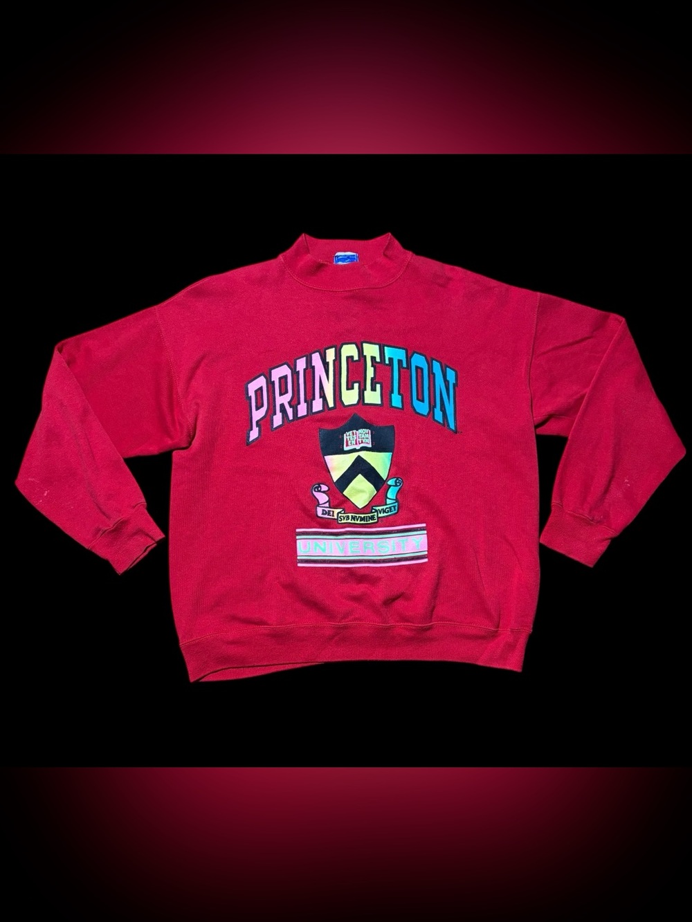90’s Oversized Princeton Crewneck Sweatshirt in Pink with Multicolor Crest